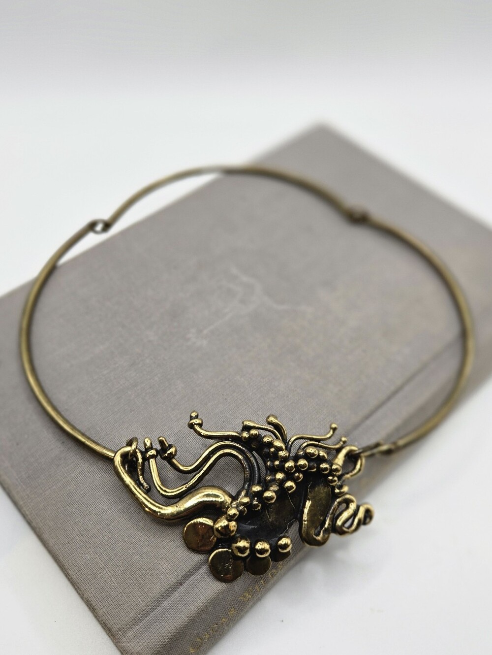 VTG RICHARD KAISH Brutalist Cast Brass Necklace Choker Torque Abstract Octopus